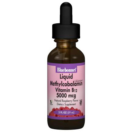 Liquid CellularActive Methylcobalamin Vitamin B12 5000 mcg, Natural Raspberry Flavor, 2 oz, Bluebonnet Nutrition