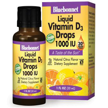 Liquid Vitamin D3 Drops 1000 IU, Natural Citrus Flavor, 1 oz, Bluebonnet Nutrition