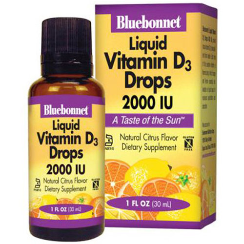 Liquid Vitamin D3 Drops 2000 IU, Natural Citrus Flavor, 1 oz, Bluebonnet Nutrition