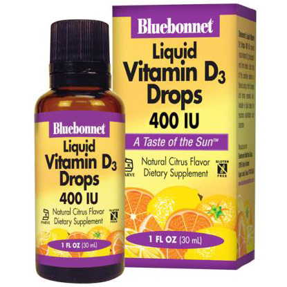 Liquid Vitamin D3 Drops 400 IU, Natural Citrus Flavor, 1 oz, Bluebonnet Nutrition