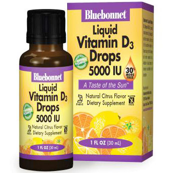 Liquid Vitamin D3 Drops 5000 IU, Natural Citrus Flavor, 1 oz, Bluebonnet Nutrition