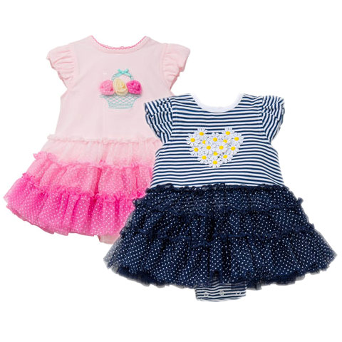 Little Me Girls Tutu Popover 2-Pack, Pink/Navy