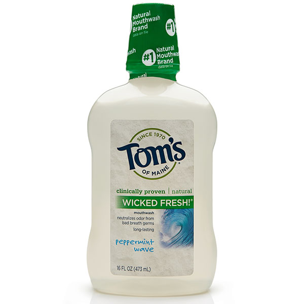 Tom's of Maine Long Lasting Wicked Fresh Mouthwash, Peppermint Wave, 16 oz, Tom's of Maine
