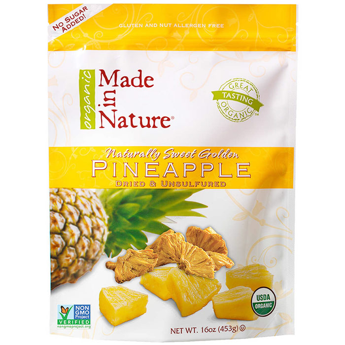 Made In Nature Organic Golden Pineapple, Dried & Unsulfured, 16 oz x 4 Pack