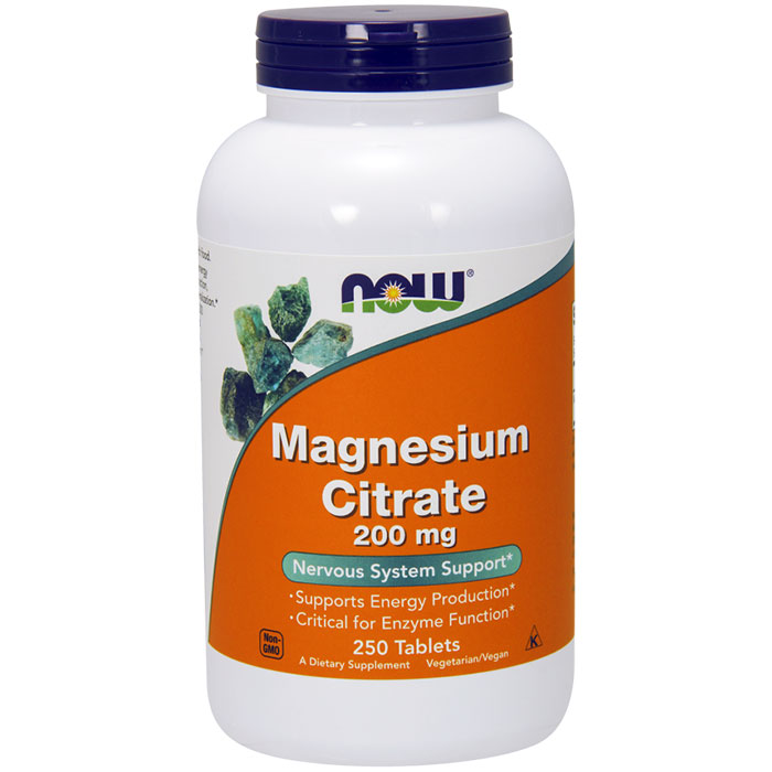 Magnesium Citrate 200mg Tabs, 250 Tablets, NOW Foods