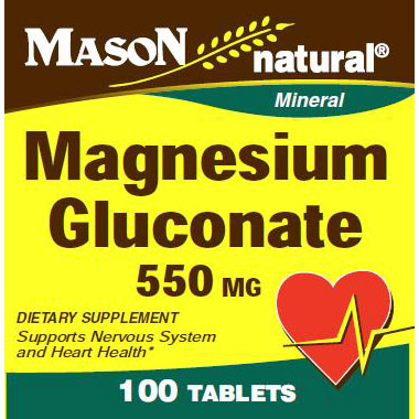 Magnesium Gluconate 550 mg, 100 Tablets, Mason Natural