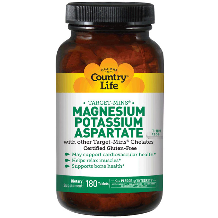 Magnesium-Potassium Aspartate Target Mins 180 Tablets, Country Life