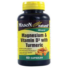 Magnesium & Vitamin D3 with Turmeric, 60 Capsules, Mason Natural