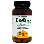 Maxi-Sorb CoQ10 30 mg Q-Gel 50 Softgels, Country Life