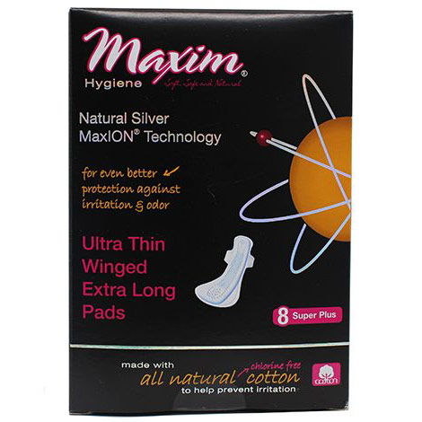 MaxION Ultra Thin Winged Extra Long Pads, Super Plus/Overnight, 8 ct, Maxim Hygiene Products
