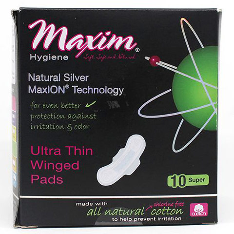 MaxION Ultra Thin Winged Pads, Super/Nighttime, 10 ct, Maxim Hygiene Products