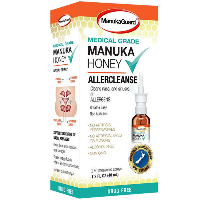 Medical Grade Manuka Honey AllerCleanse Nasal Spray, MGO 400, 1.3 oz, ManukaGuard