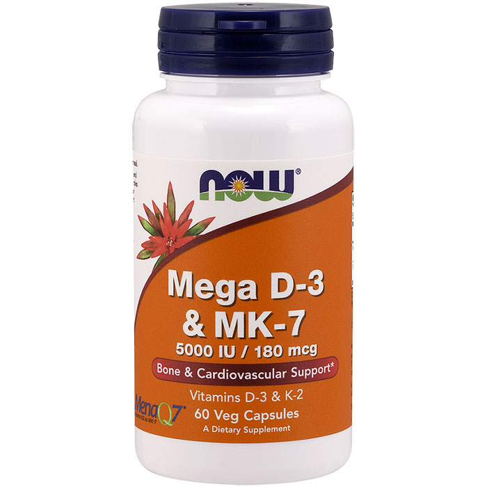 Mega D-3 & MK-7, Vitamins D3 & K2, 60 Vegetarian Capsules, NOW Foods