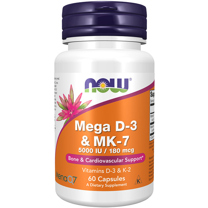 Mega D-3 & MK-7, Vitamins D3 & K2, 60 Vegetarian Capsules, NOW Foods