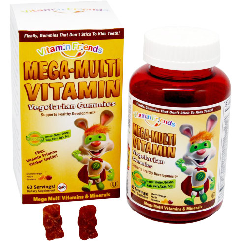 Mega-Multi Vitamin Cherry/Orange Pectin Gummies for Children, 60 Vegetarian Gummies, Vitamin Friends