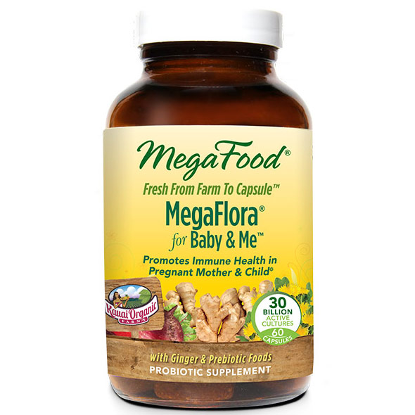 MegaFlora for Baby & Me, Probiotic with Ginger & Prebiotic Foods, 60 Capsules, MegaFood