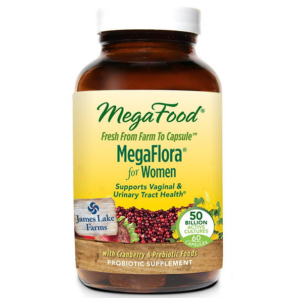 MegaFlora for Women, Probiotic with Cranberry & Prebiotic Foods, 60 Capsules, MegaFood