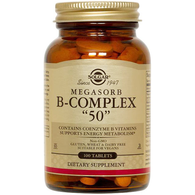 Megasorb B-Complex 50, 100 Tablets, Solgar