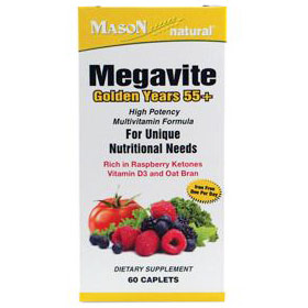 Mason Natural Megavite Golden Years 55+ High Potency Multivitamin Formula, 60 Caplets, Mason Natural