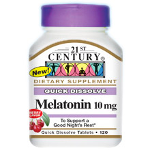 Melatonin 10 mg, Cherry Flavor, 120 Quick Dissolve Tablets, 21st Century HealthCare