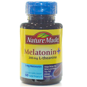 Melatonin 3 mg + L-theanine 200 mg, 60 Softgels, Nature Made