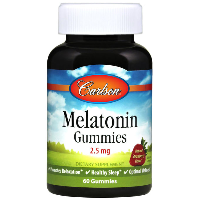 Melatonin Gummies 2.5 mg Chewable - Natural Strawberry Flavor, 60 Gummies, Carlson Labs