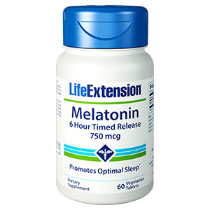 Melatonin 6 Hour Timed Release 750 mcg, 60 Vegetarian Tablets, Life Extension