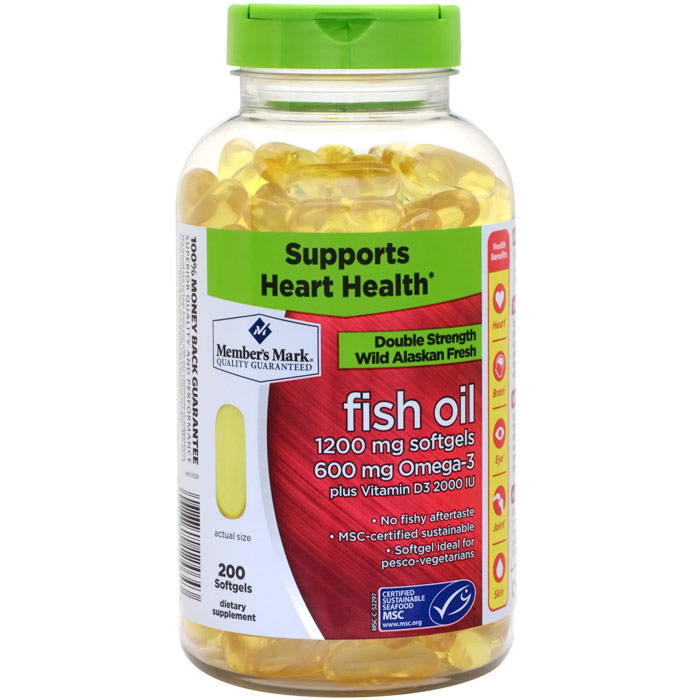 Double Strength Wild Alaskan Fresh Fish Oil 1200 mg, 200 Softgels, Members Mark