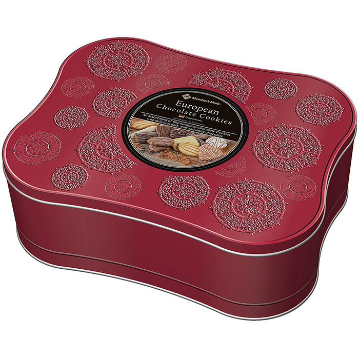 Members Mark European Chocolate Cookies in Red Gift Tin, 49.4 oz