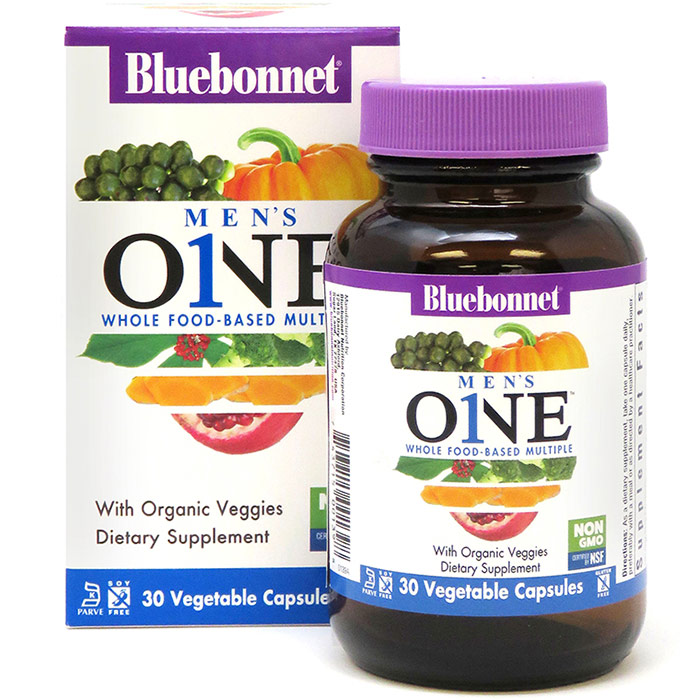 Mens One Whole Food Based Multiple, 30 Vegetable Capsules, Bluebonnet Nutrition