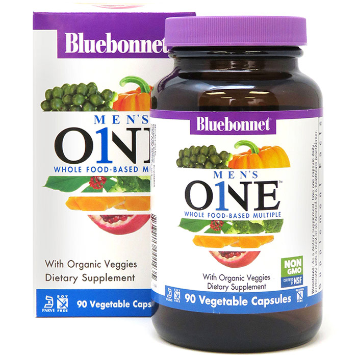 Mens One Whole Food Based Multiple, Value Size, 90 Vegetable Capsules, Bluebonnet Nutrition