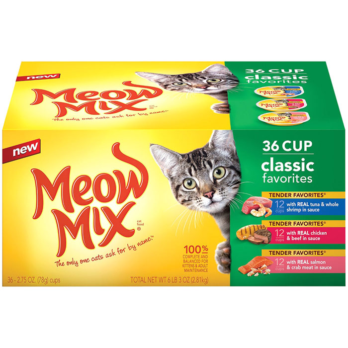 Meow Mix Classic Favorites Wet Cat Food, Variety Pack, 2.75 oz x 36 Cups