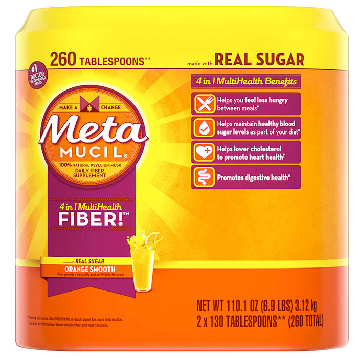 Metamucil MultiHealth Fiber Orange Smooth with Real Sugar, 228 Doses