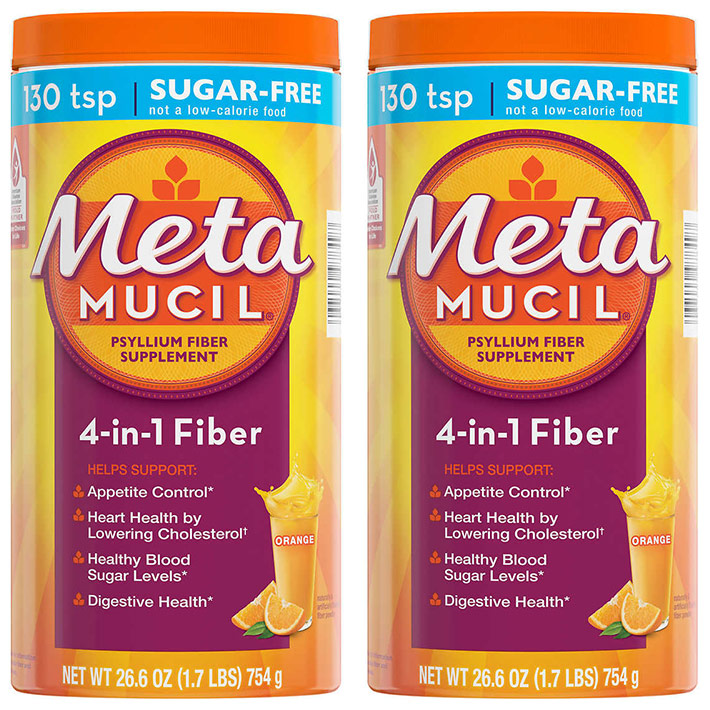 Metamucil MultiHealth Fiber Sugar Free Powder, Orange Smooth, 228 Doses