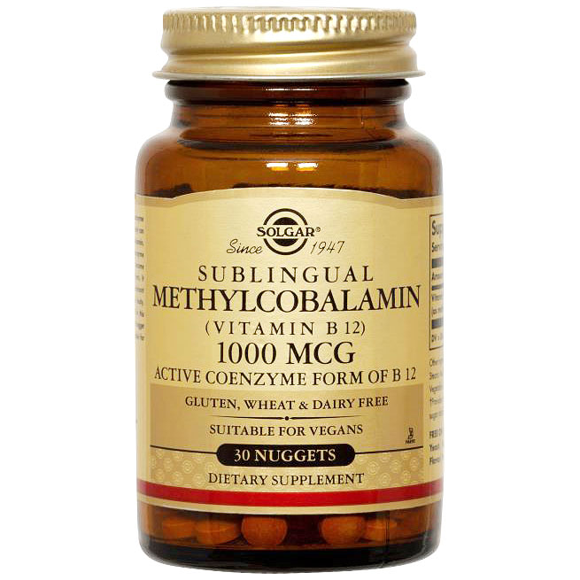 Methylcobalamin (Vitamin B12) 1000 mcg Sublingual, 30 Nuggets, Solgar