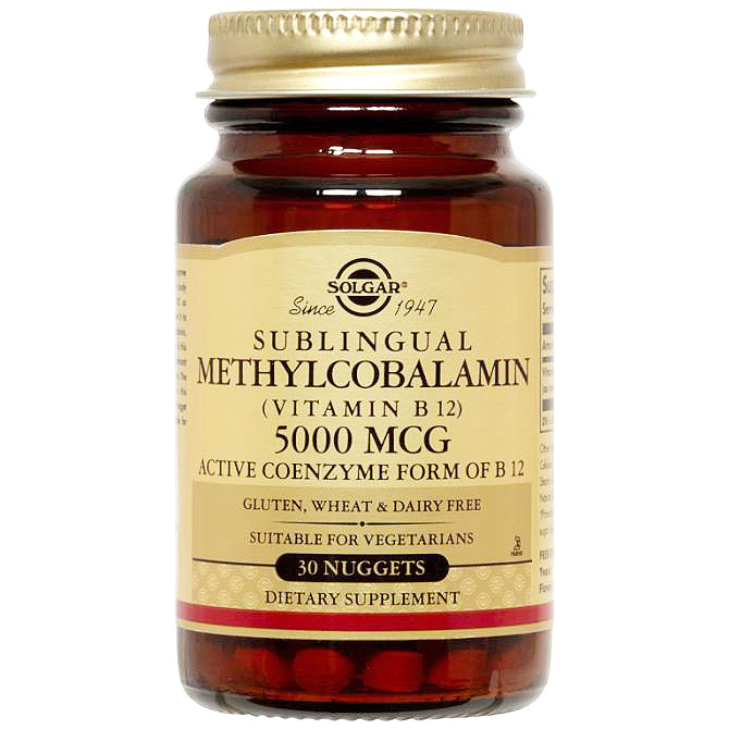Methylcobalamin (Vitamin B12) 5000 mcg Sublingual, 30 Nuggets, Solgar