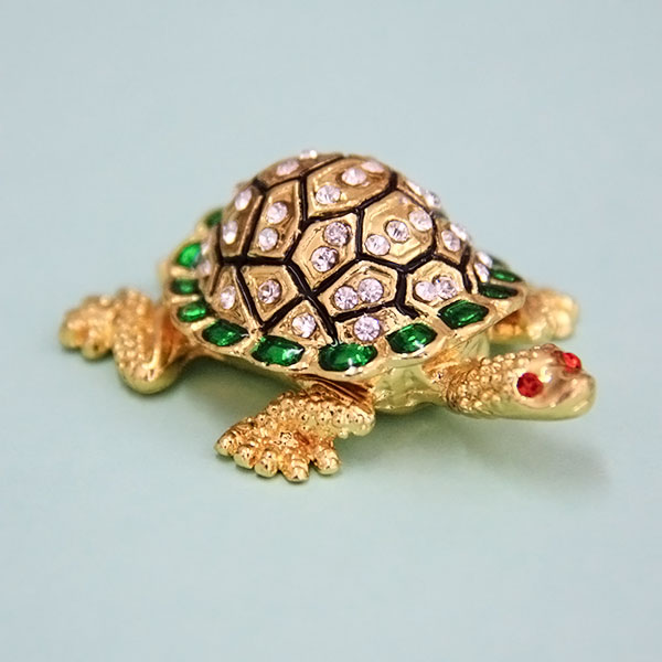 Mini Turtle Gilt Jewelry Gift Box with Fine Crystals