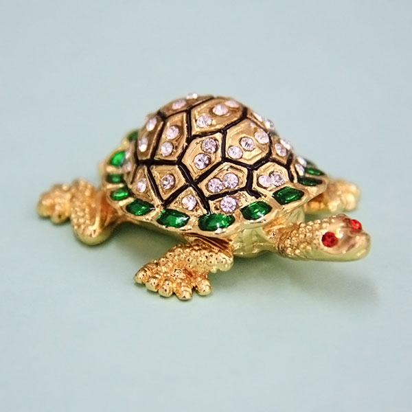 Mini Turtle Gilt Jewelry Gift Box with Fine Crystals