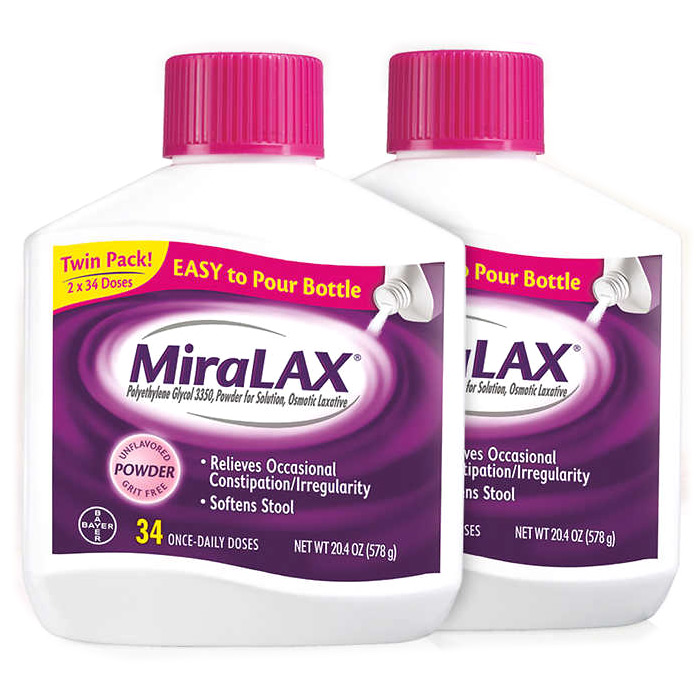 MiraLAX Laxative Powder for Solution, 578 g x 2 Bottles (68 Doses)