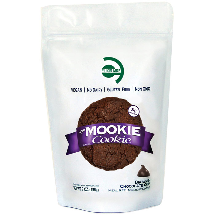 MOOKIE Cookie, Chocolate Chip Brownie Meal Replacement Cookie, 7 oz x 10 Bags, Elixir MRE
