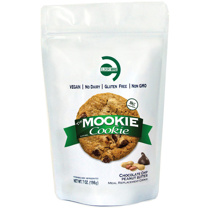 MOOKIE Cookie, Chocolate Chip Peanut Butter Meal Replacement Cookie, 7 oz x 10 Bags, Elixir MRE