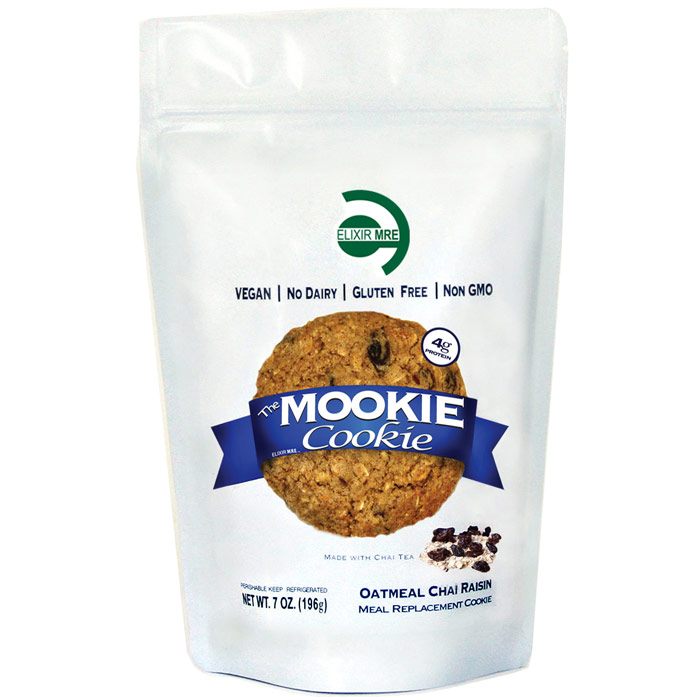 MOOKIE Cookie, Oatmeal Chai Raisin Meal Replacement Cookie, 7 oz x 10 Bags, Elixir MRE