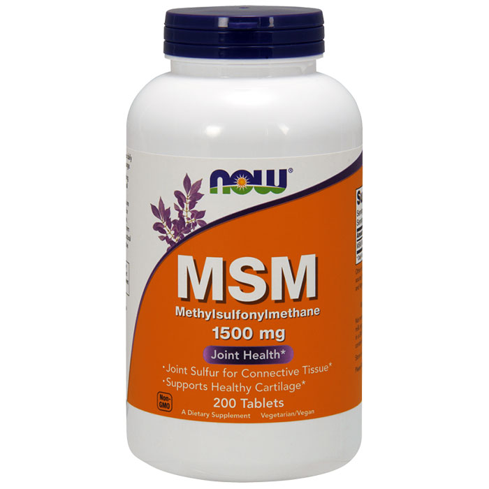 MSM (Methylsulphonylmethane) 1500mg Vegetarian 200 Tabs, NOW Foods