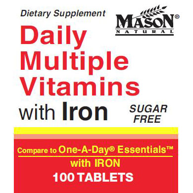Daily Multiple Vitamins with Iron, 100 Tablets, Mason Natural