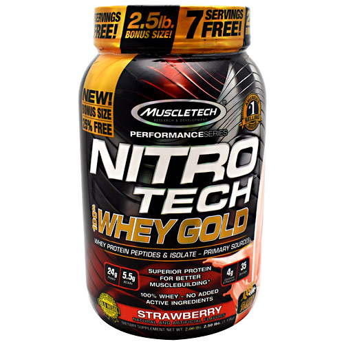 MuscleTech Nitro Tech 100% Whey Gold, Whey Protein Peptides & Isolate, 2.5 lb