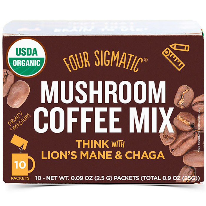 Mushroom Coffee Mix, with Lions Mane & Chaga, 10 Packets, Four Sigmatic