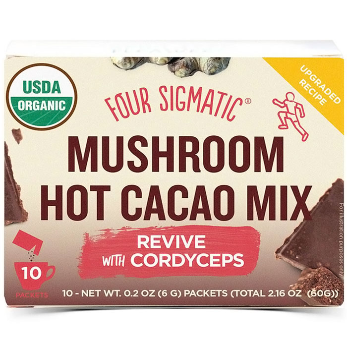 Mushroom Hot Cacao Mix, Revive with Cordyceps, 10 Packets, Four Sigmatic