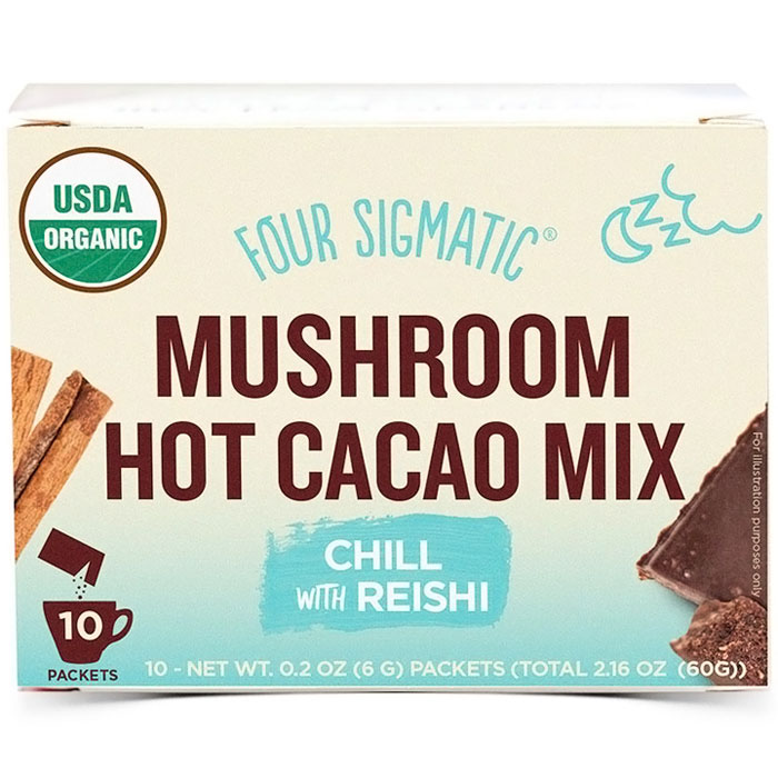 Mushroom Hot Cacao Mix, Chill with Reishi, 10 Packets, Four Sigmatic