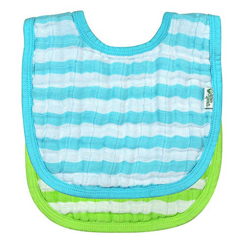 Muslin Bibs Made From Organic Cotton, 0-12 Months, Aqua Set, 2 Pack, Green Sprouts Baby Products