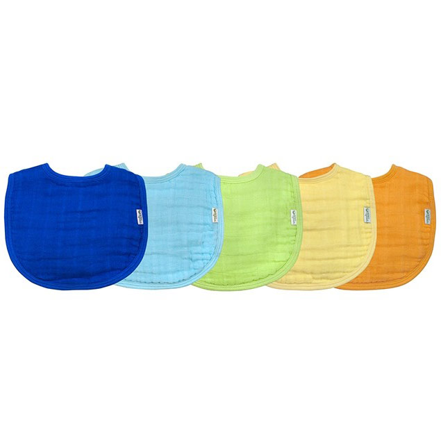 Muslin Bibs Made From Organic Cotton, 0-12 Months, Blue Set, 5 Pack, Green Sprouts Baby Products